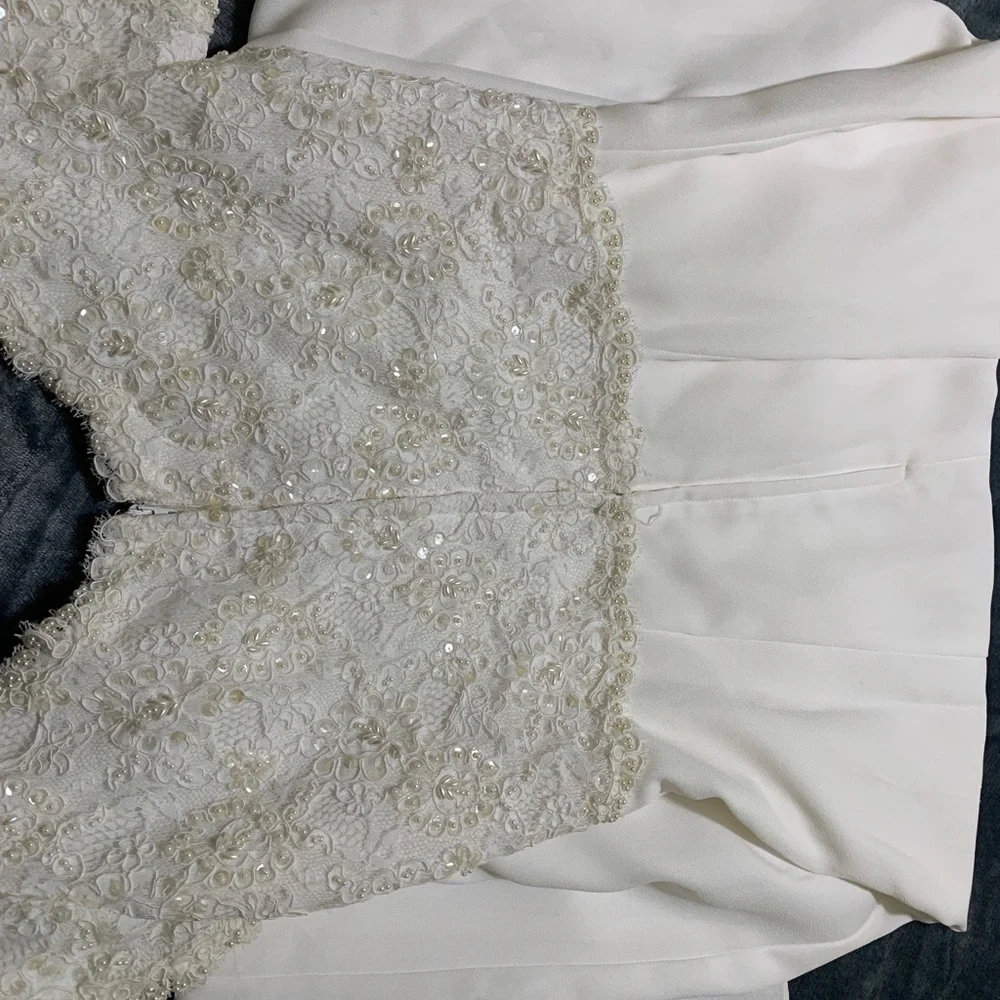 Vintage Wedding Empire Waist 9/10 Beaded BodiceRoundedCollar - Picture 11 of 15